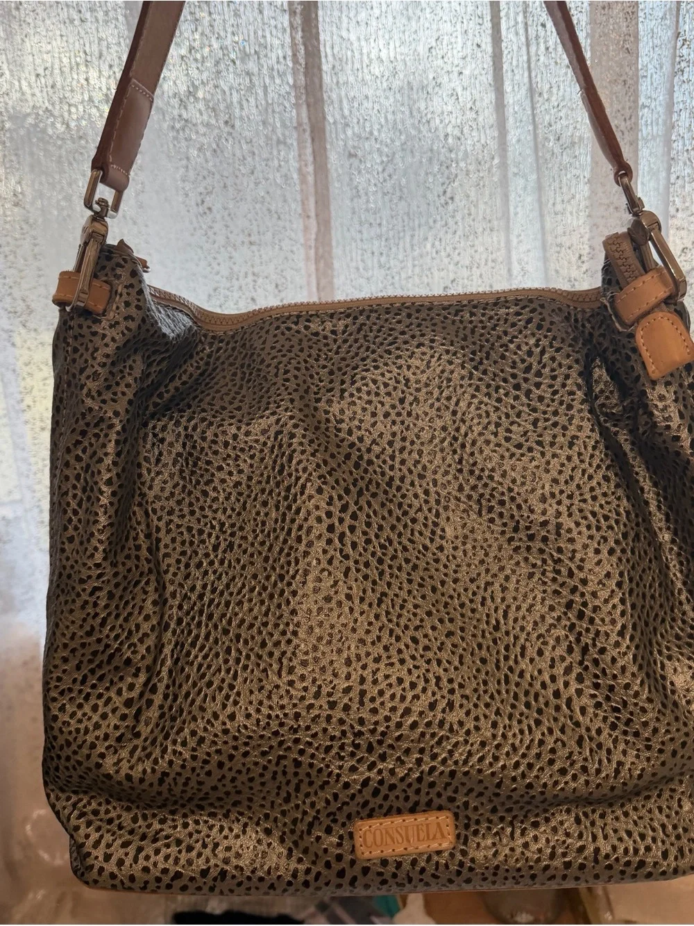 Consuela Wesley Silver and Black Pebbled Leather Hobo Bag